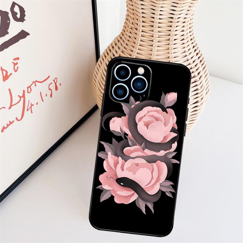 Snake Flower Phone Case For iPhone 16 Pro Max 14 13 12 11 15 17 Pro Max mini 15 16 Plus 16e Back Cover