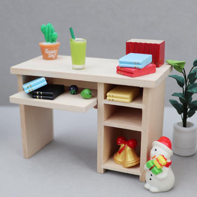 1:12 Miniature Dollhouse Wooden Desk and Chair Set