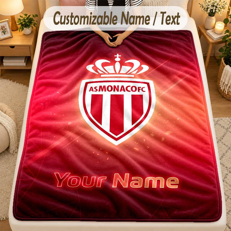 Flannel BlanketMonaco FC Custom Name Text Personalized Soft Warm Throw Blanket Home Decor Gift