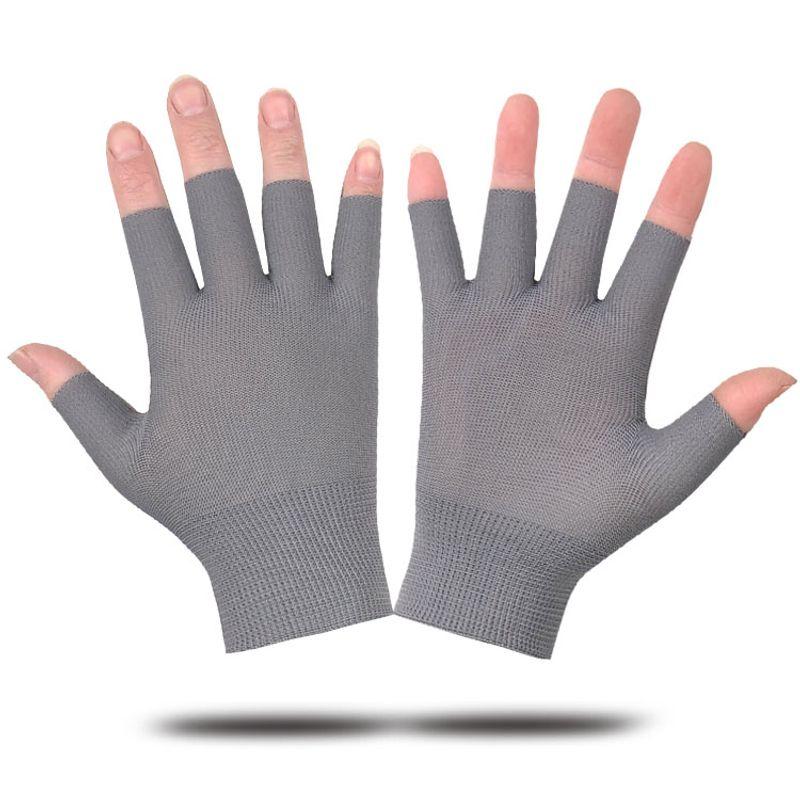 

Spring and Summer Gloves Thin Men and Women Sun Protection Driving and Biking Tea Picking Work Short Breathable Missing Finger Manicure Half Finger (Five fingers missing) 12 double Ash All yards