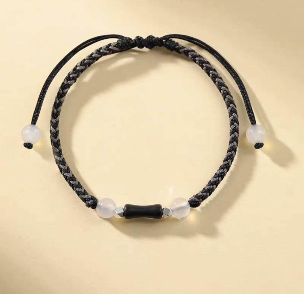 Agate green jade hand-woven bamboo bracelet female Internet celebrity with the same couple hand rope niche simple jewelry