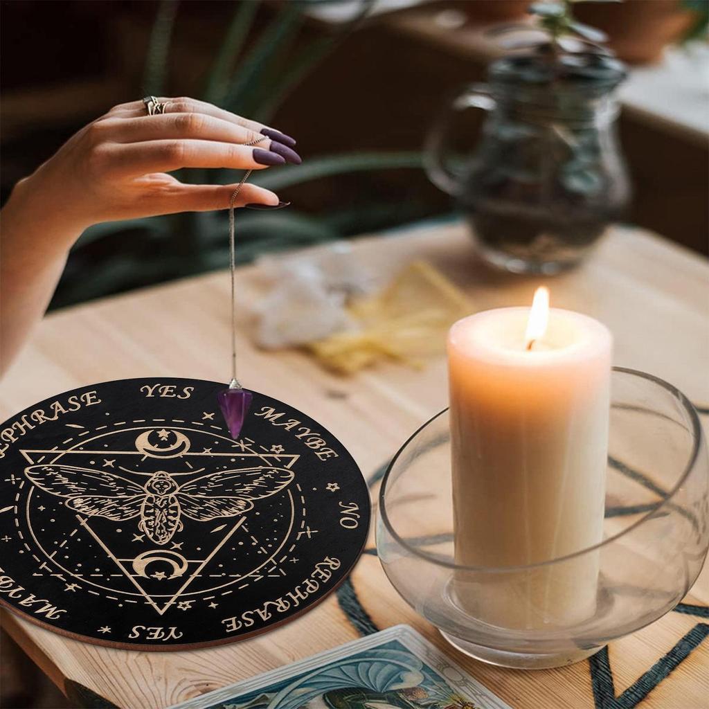 Divination Board Wooden Dowsing Divination Board Moon Star Divination Energy Carven Plate Healing Meditation Board Witch Altar