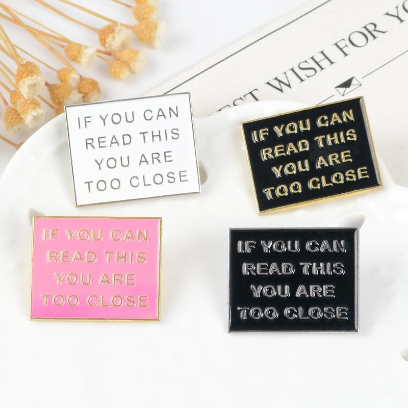 Creative Unique Alphabet Square Brooch Warning Sign Please Do Not Approach Fashion Pin