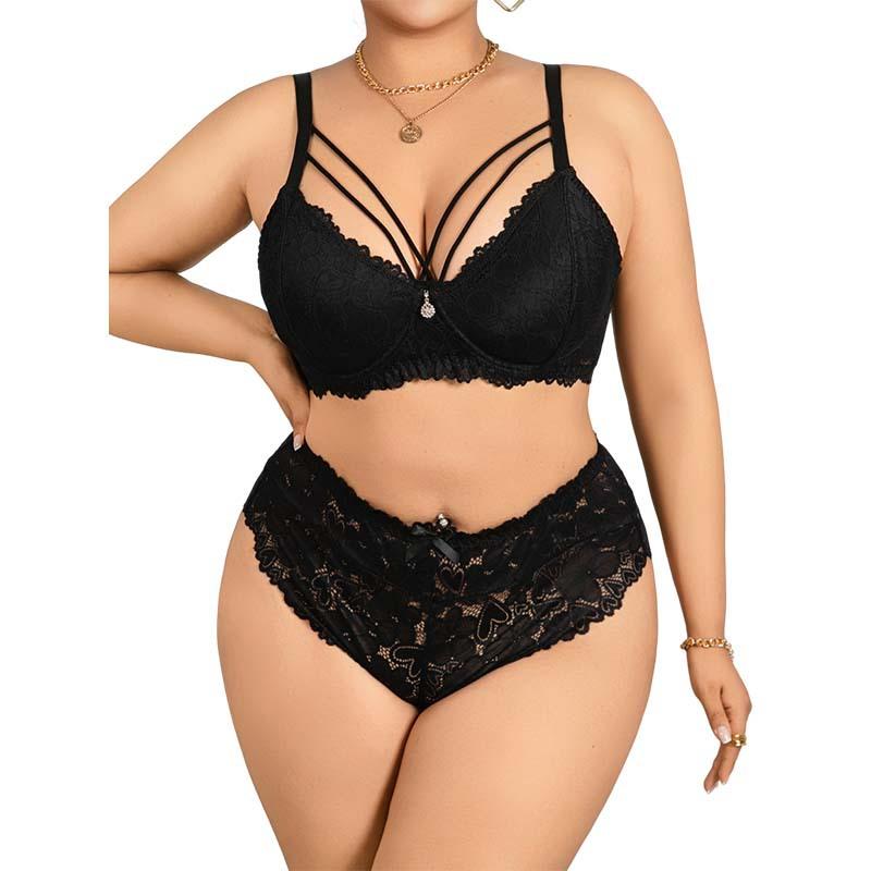 Sexy Deep V Women's Plus Size Bra Set Gathered Comfortable Adjustable Push-up Underwear Set