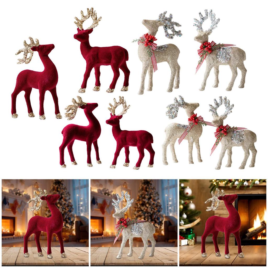Reindeer Statues Christmas Ornaments Flock Plastic Deer Figurines Table Centerpiece for Home Decoration Ornaments Christmas