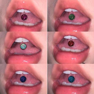 Stainless Steel Starry Sky Tongue Ring: Unique Glitter Drip Design