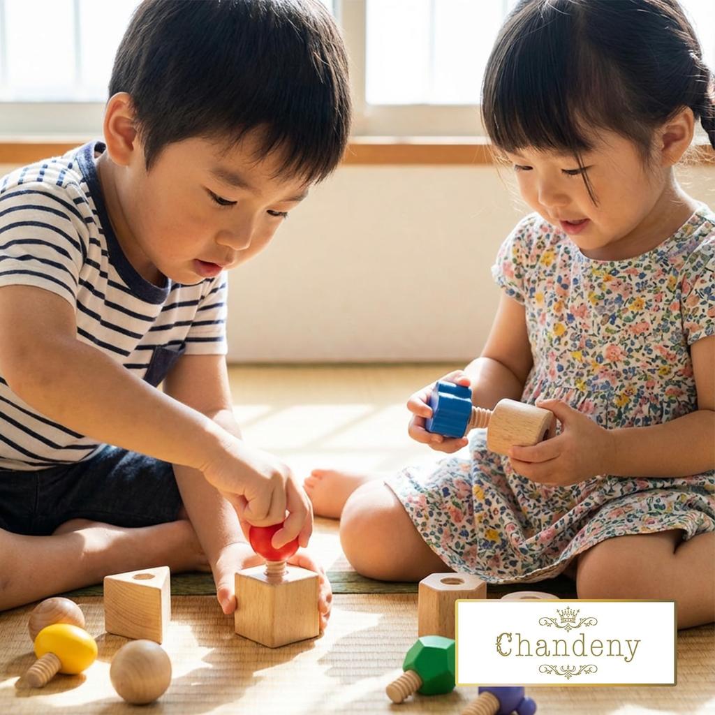 Shandini Wooden Toy Shape Matching Screw Puzzle Educational Toy for Toddlers Finger Training Wooden Educational Material Suitable for Ages 6 and Up Re