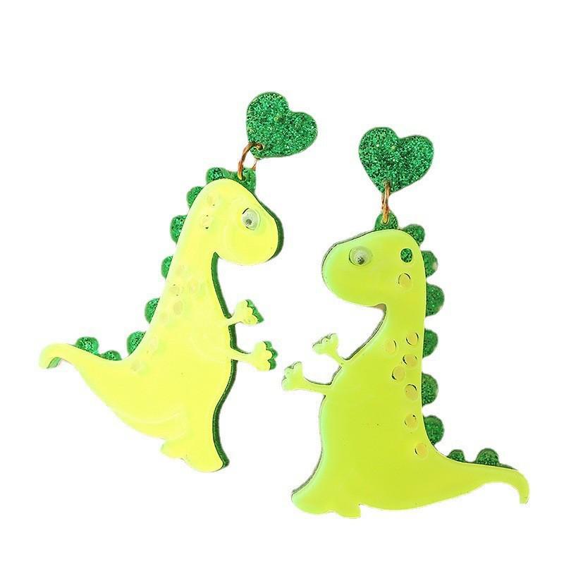 Retro Green Dinosaur Acrylic Earrings: Creative and Cute Fashion Statement