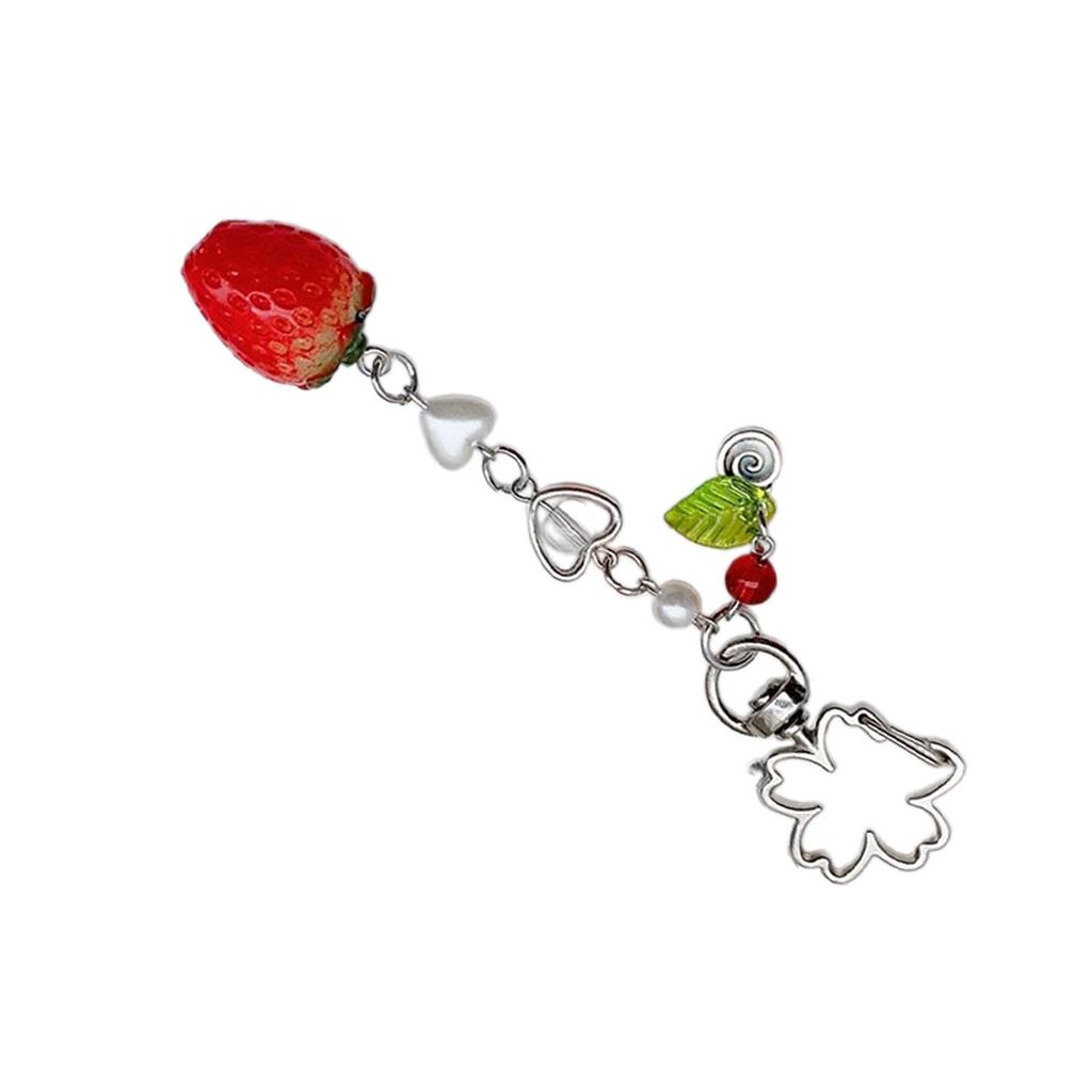 Cute Strawberry Phone Chain Ornament Heart Beaded Cellphone Pendant Phone Lanyard Bag Charm for Fashionable Individuals