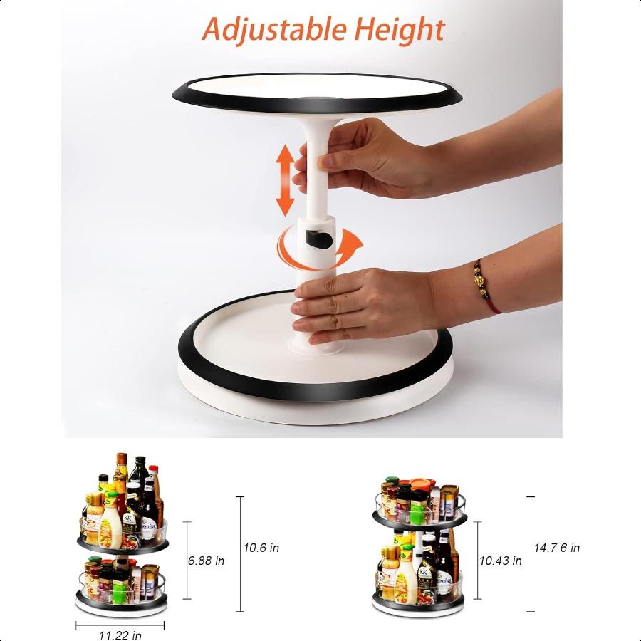 

2-ярусный вращающийся органайзер 11 дюймов прозрачный регулируемый по высоте вращающийся шкаф нескользящая полка для специй для кухонной столешницы ванной комнаты M United States