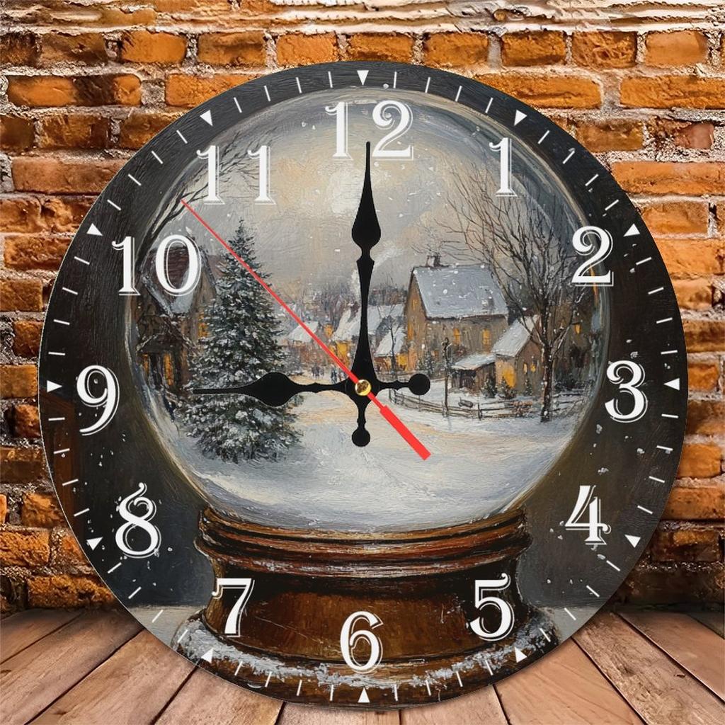 25cm Round Wood Wall Clock with Magnetic Chalkboard Center