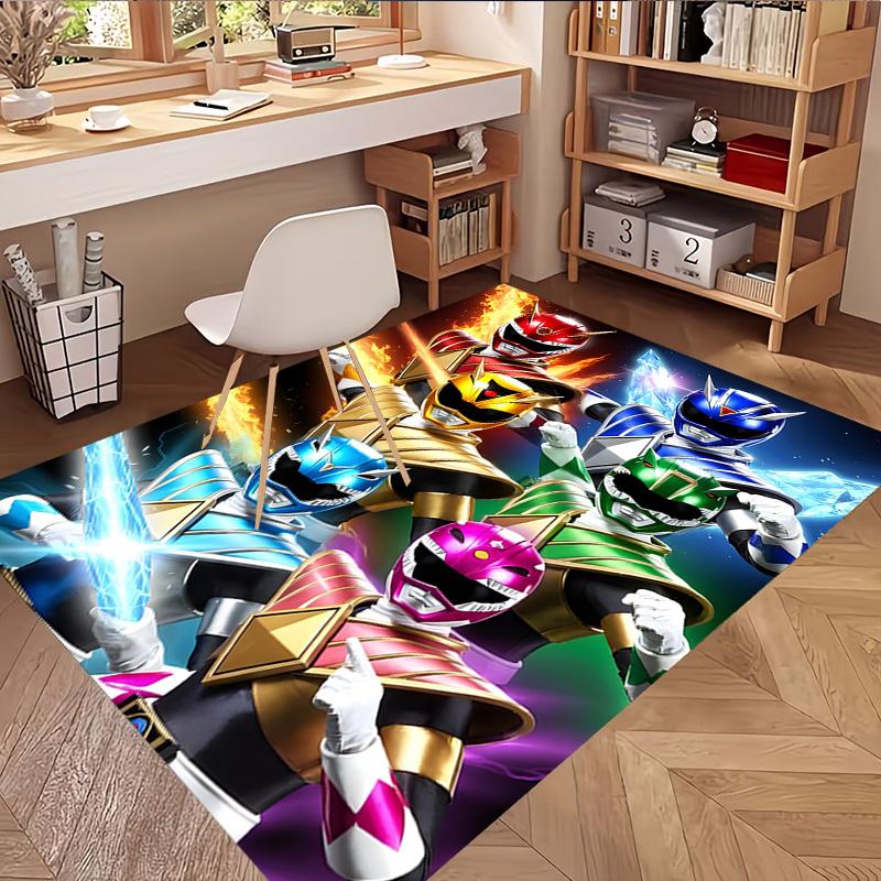 Mighty Morphin Power Rangers Print Rug, Washable Floor Carpet, For Entryway Dorm Laundry Room Office Study, Home Decor Birthday Christmas Gift
