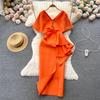Elegantes Designer Luxus V-Ausschnitt Abendkleid Damen Bodycon Pailletten Perlen Partykleid Y2k Wadenlang