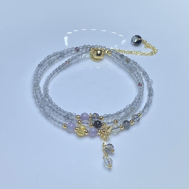Natural crystal jewelry black hair quartz lavender amethyst silver hair crystal three-circle bracelet bracelet