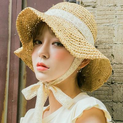 Summer Straw Hat Cap Womens Ladies Fold Wide Large Brim Ribbon Bow tie Beach Hat Female Casual Sun hat