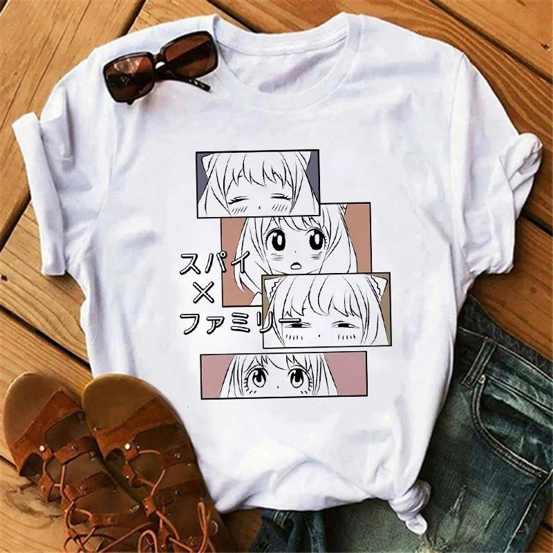 Anime Spy X Family Tişört Kadın Japon Harajuku Modası Kısa Kollu Tişörtler Yazlık Üstler Kawaii O Yaka Kadın Tişört Üst Unisex