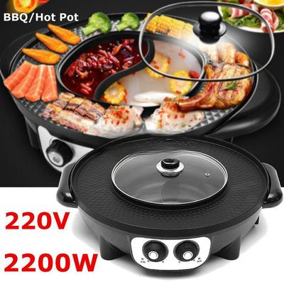 Horno 2200W Olla Caliente Eléctrica Multicocina Duradera Hotpot Antiadherente Barbacoa Asar Placa para Hornear Barbacoa Utensilios de Cocina 52*13 cm
