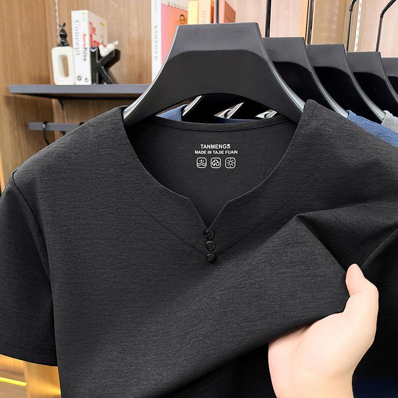 Summer V-Neck Men's Short Sleeve T-Shirt Middle-Aged & Young Fashion Casual Minimalist Short Sleeve