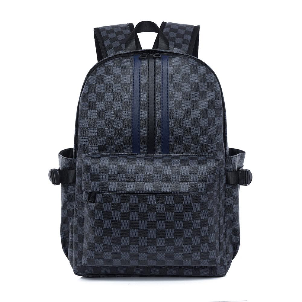Schoolbag Computer Backpack School Bag Plaid Korean Edition Large Capacity Backpack Personalized Trendy Male Leather Outdoor Travel Student Backpack