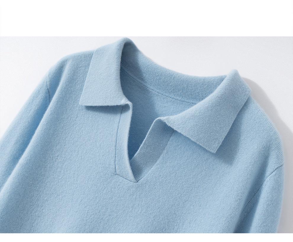 Elegant Cashmere Slim-Fit Sweater - Women's Autumn & Winter Knitwear with Small Lapel.