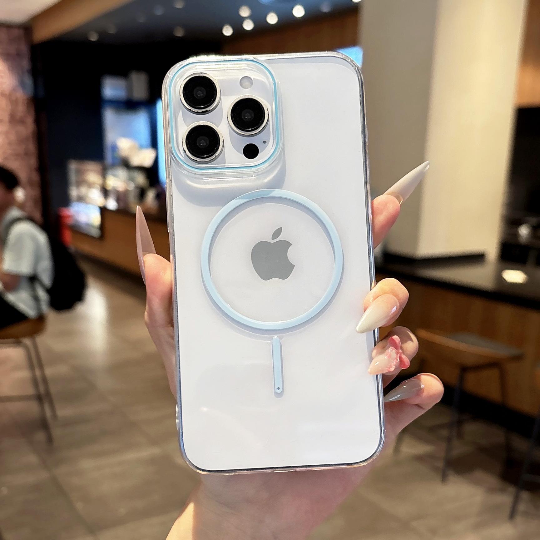 

Color Transparent Magnetic TPU Soft Case Suitable for IPhone16PRO Mobile Phone Case 11 Apple 15 Transparent Fine Ring Protective Case XR iPhone x/xs синий