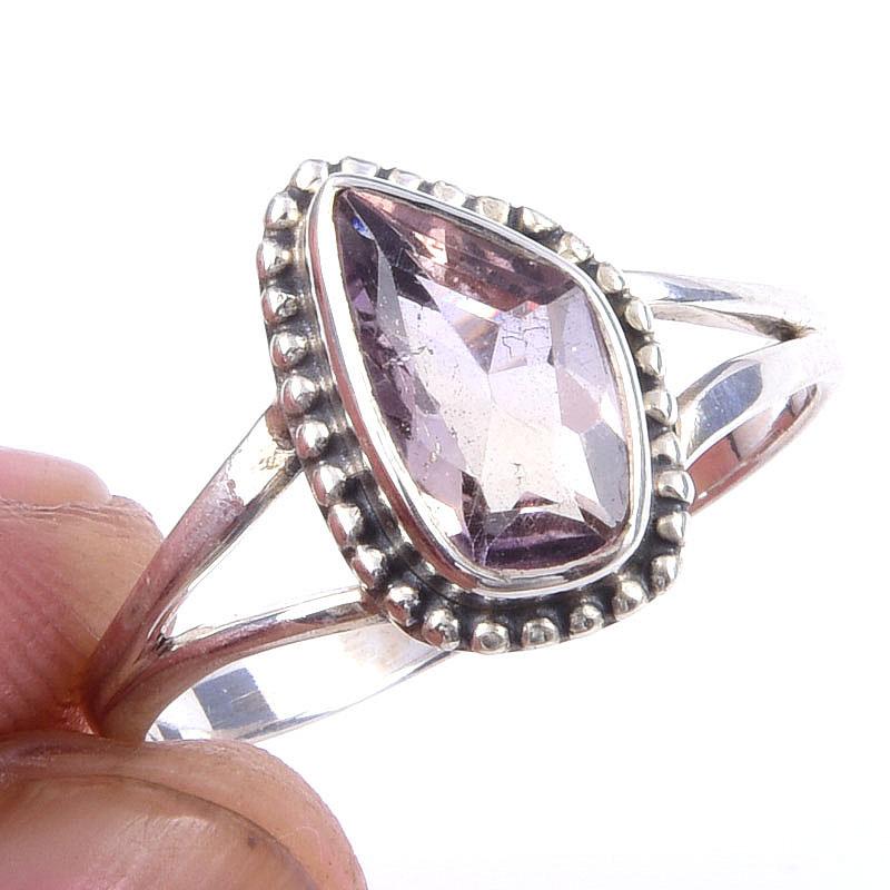 

Natural Pink Amethyst Gemstone Handmade 925 Solid Sterling Silver Ring S.10 h6q94