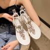 Hongtong | Flat-bottomed rhinestone sandals for women's summer new toe large-size beach cool slippers for women