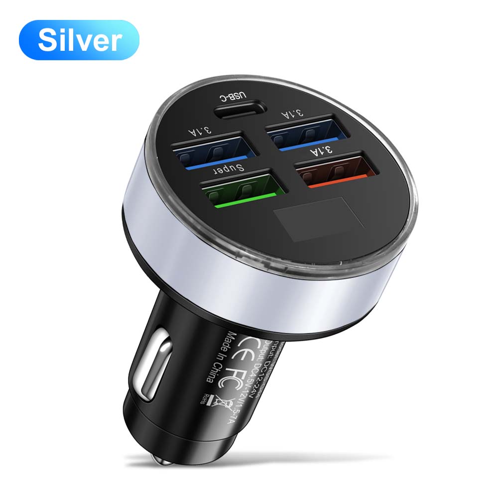 Total 150W 5 Ports USB Car Charger For iPhone Xiaomi  Mobile Phone Charger Adapter In Car