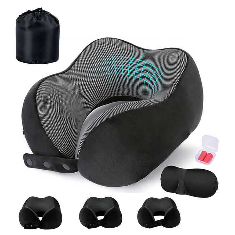 Crystal Velvet Memory Foam Travel Neck Pillow, Adjustable U-Shaped Pillow for Adults