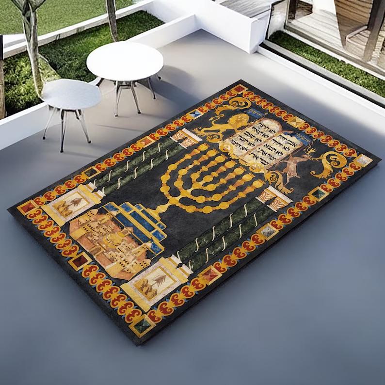 Hebrew Prayer Rugs and Carpets Area Floor Mats Personalized Jewish Prayer Mats Perfect for Turkish Prayer Rooms and Gifts