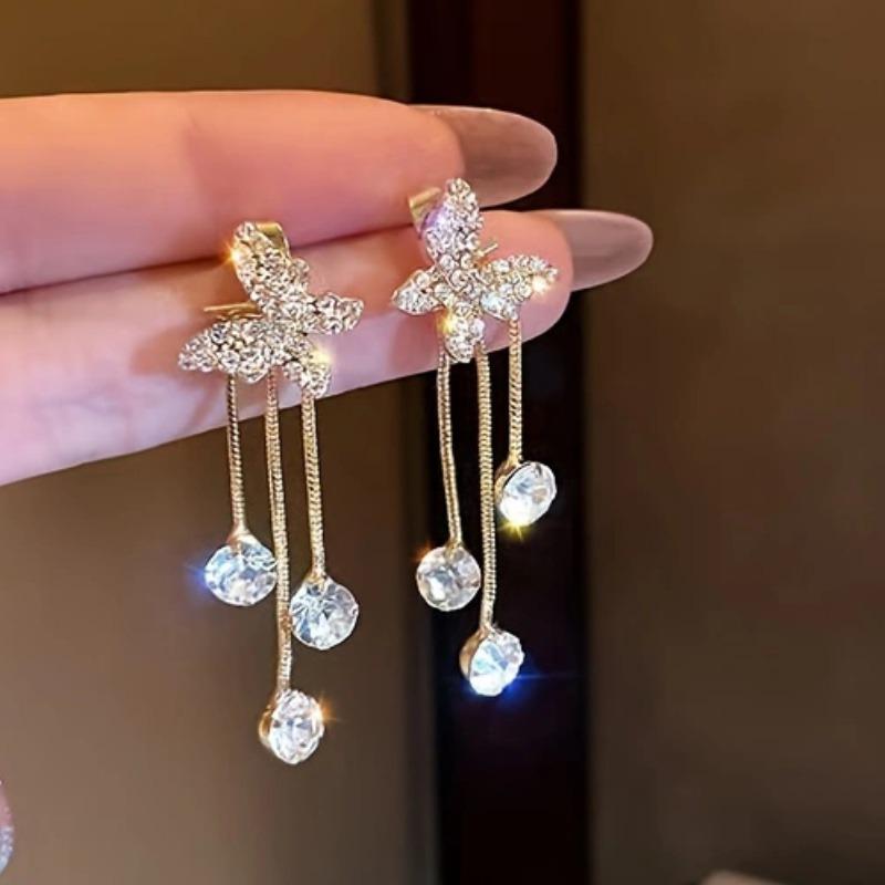 Fashion Colorful Crystal Inlaid Golden Butterfly Zirconia Earrings