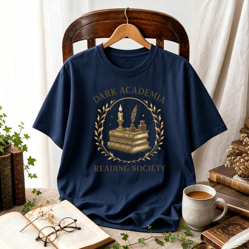 Women Dark Academia Reading Society Vintage Book Quill Candle Wreath TShirt Book Lover Retro Literary Cottagecore Casual Tops