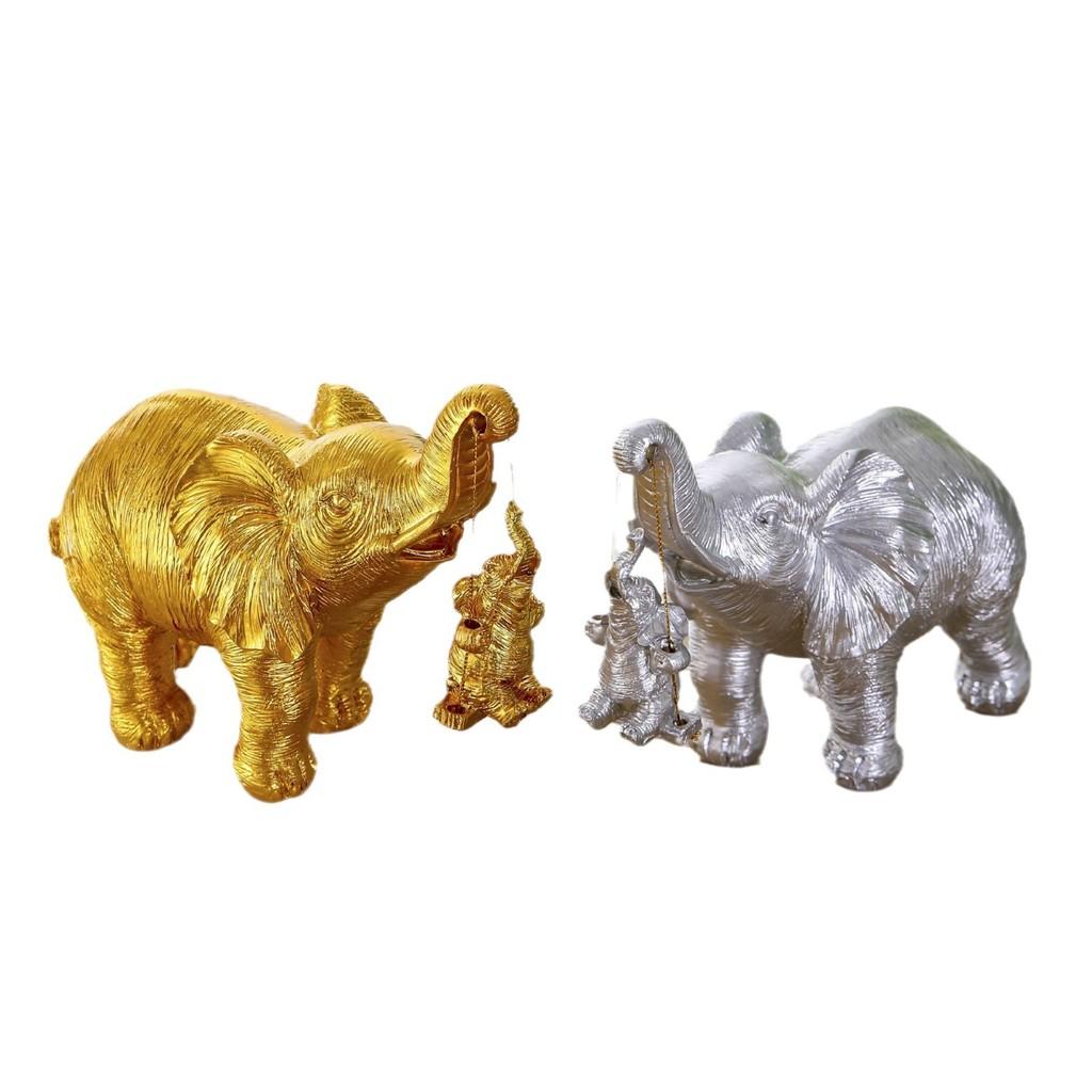 Resin Elephant Craft Figurine With Gold And Silver Finish For Wedding Gifts