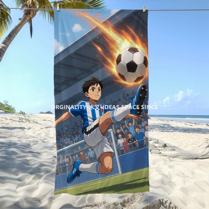 Anime Soccer Star Beach Towel Patterned Sunscreen And Windproof Suitable For Swimming Pool Camping Travel Blanket