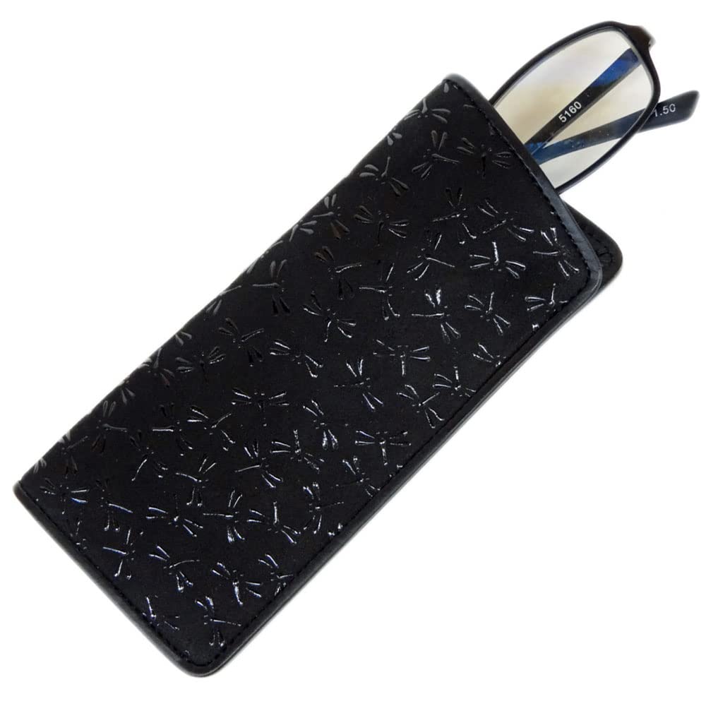 Inden Glasses Sack 4203 Black Deerskin x Black Lacquer Dragonfly Pattern Soft Type 16cm x x [Indenya] 7.3cm 1.8cm