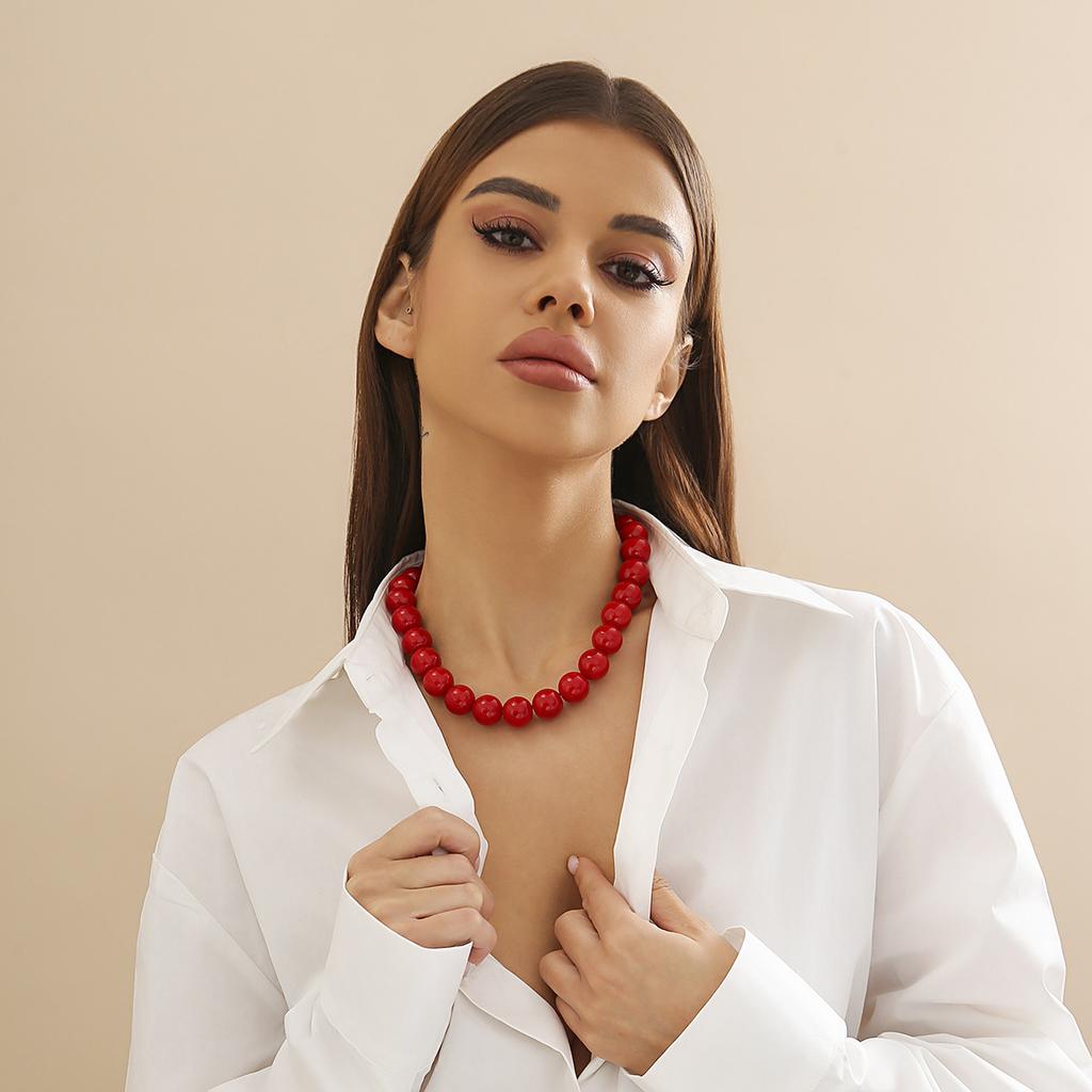 Exaggerated Colourful Acrylic Beaded Necklace Women Fashion Geometric Round Beads Necklace Collar Bone Chain