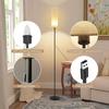 Floor Lamp - NETTLIFE - LED Dimmable Living Room Floor Lamp - Beige Glass Lampshade - 3000K–6500K - Black
