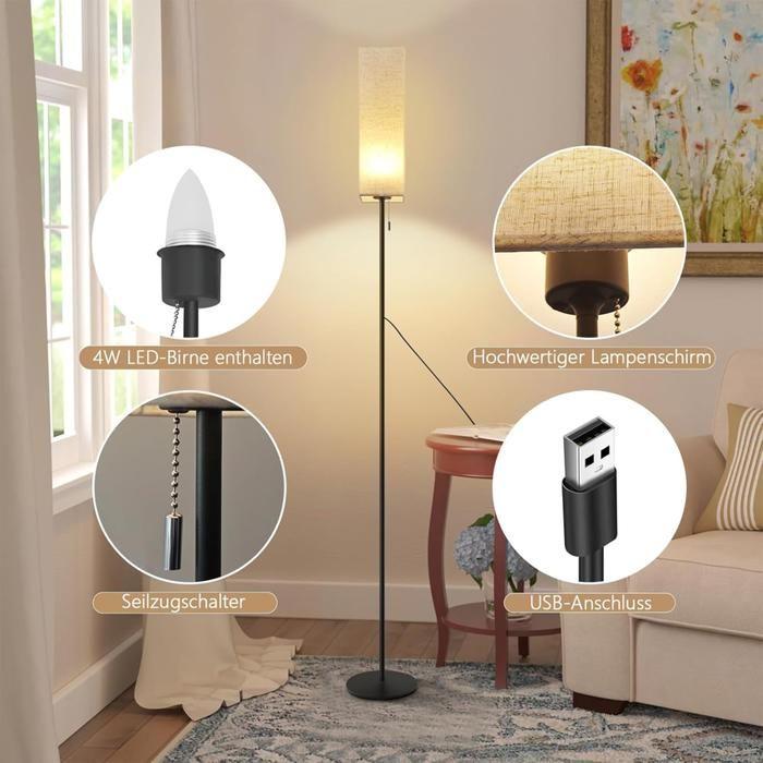 Floor Lamp - NETTLIFE - LED Dimmable Living Room Floor Lamp - Beige Glass Lampshade - 3000K–6500K - Black