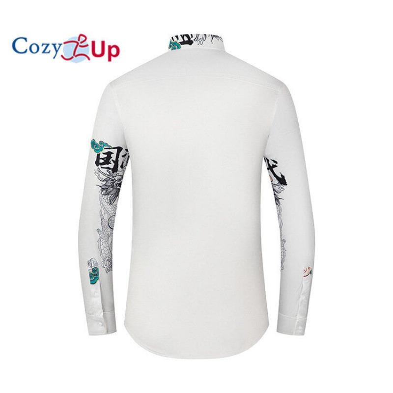 Cozy Up Men's Hipster Printed Slim Fit Long Sleeve Button Up Satin Dress Shirts