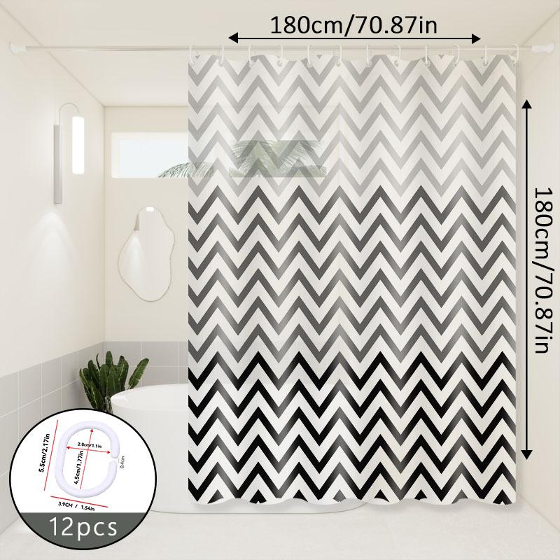 Black And White Wave Pattern Shower Curtain, Flowing Line Design, Strong Visual Layering Effect, Bathroom Shower Partition Curtain