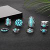 European & American Bohemian Retro Owl Feather Turquoise 8-Piece Ring Set