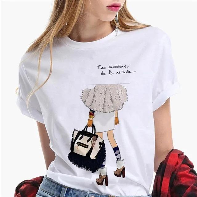Damen T-Shirts Weibliches T-Shirt Cartoon Kleidung Kurzarm Lässig Reise Glückliche Zeit Süßes Hemd Mode Dame Grafik-T-Shirt Oberteil