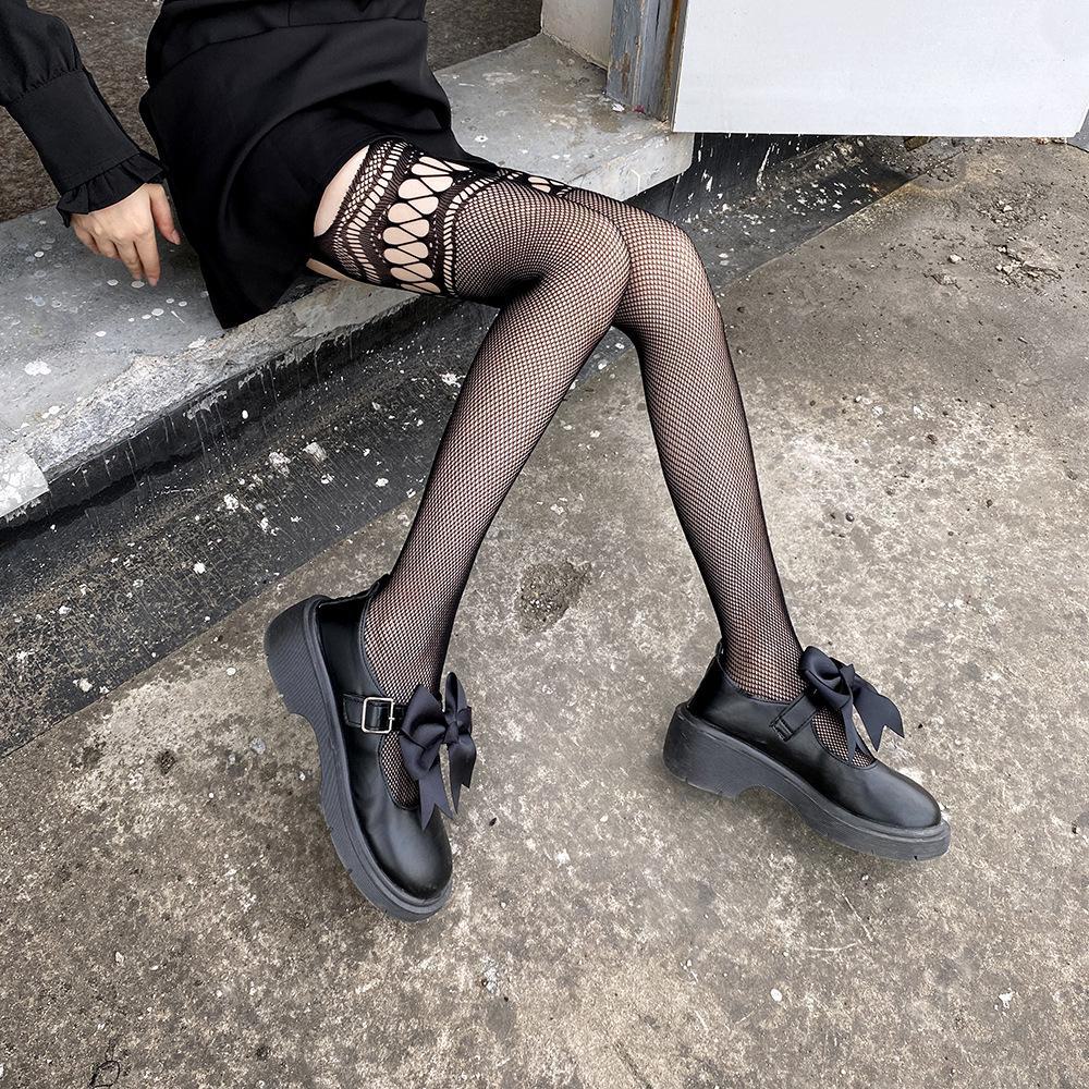 Sexy Black One-Piece Garter Stockings with Open Crotch and Non-Slip Lace Design for Women