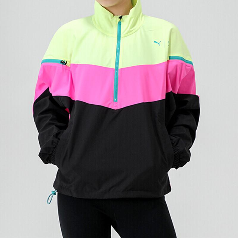 Puma First Mile Xtreme Colorblock Stand Collar Windbreaker Training Jacket Women Jackets Black Yellow Pink 519567-02