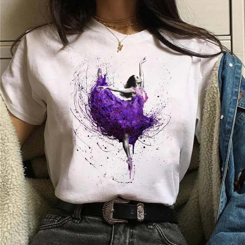 Women T Shirts Harajuku Short Sleeves Tshirt Ballet Dancer Printed White T Shirt Tees Shirt Femme Top