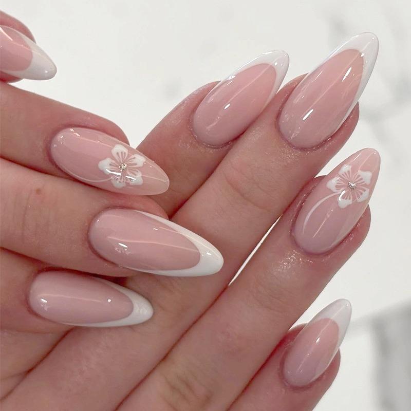 Noste Dlouhý Francouzský Ručně Dělaný Manikúrní Kousek Kamínkový Postupný Přechod Odnímatelná Nálepka na Nehty