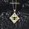 Women Jewelry Set Italian Brate Craft Vintage Emerald Pendant Earrings Ring Color Gemstone Set