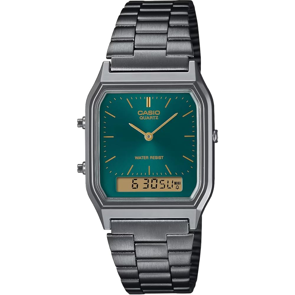 Casio Ana-Digi Vintage Series Quartz Watch AQ-230EGG-3A Unisex Dual Time Emerald Green
