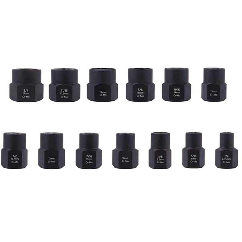 13Piece Multifunctional Impact Bolt Nut Remover Set Nut Extractor Socket Bolt Remover Tool with Storage Box 6.35-19mm