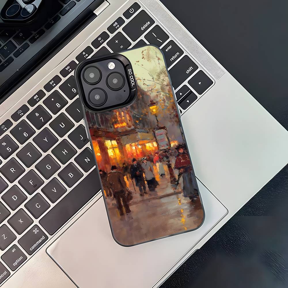 

Autumn Retro Oil Painting For iPhone 17,16,15,14,13,12,11,Pro,MAX,Plus Black Shockproof Candy Matte Cover iPhone12
